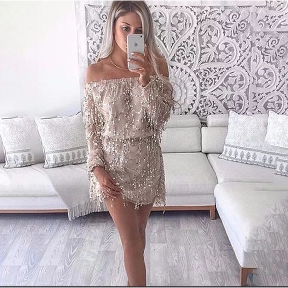 Off The Shoulder Glitter Mini Dress - Picture 2 of 4